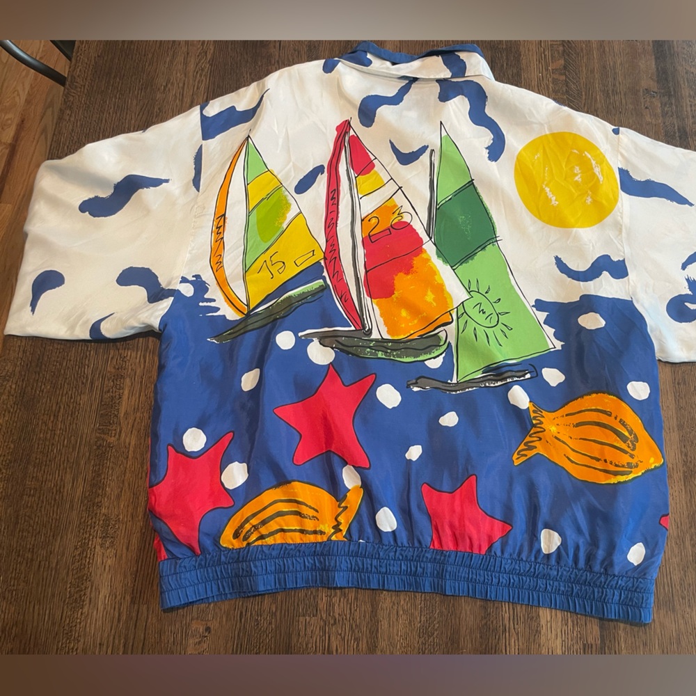 Vintage Oleg Cassini Men´s Silk Jacket Sailboat Design - Size XL - Picture 2 of 5